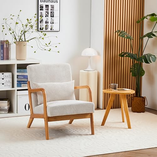 Mid-Century Modern Accent Armchair,Upholstered Lounge Chair with Pillow,Reading Chair with Solid Wood Frame for Living Room, Bedroom,Office,Balcony Furniture (Antique Dark Grey)