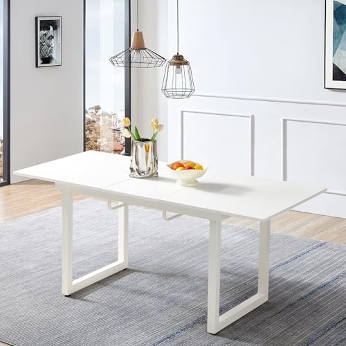 Extendable Dining Table for 4-8 Person, Extendable from 55" to 71", Modern Rectangle Dining Table with MDF Tabletop and Metal Frame, Expanding Kitchen Table for Home, Office,Brown
