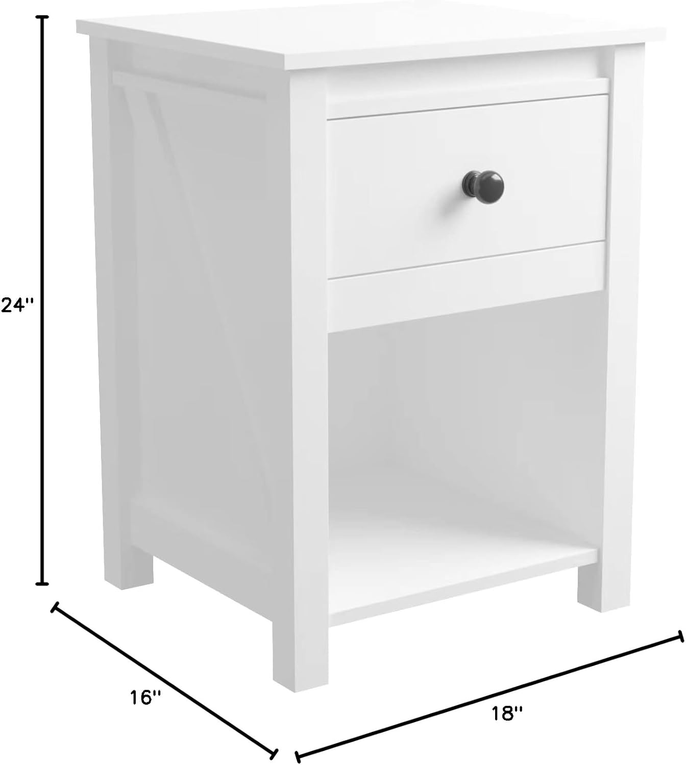 White Finish Nightstand Side End Table with Drawer and Farmhouse Style Design 24" H by RAAMZO
