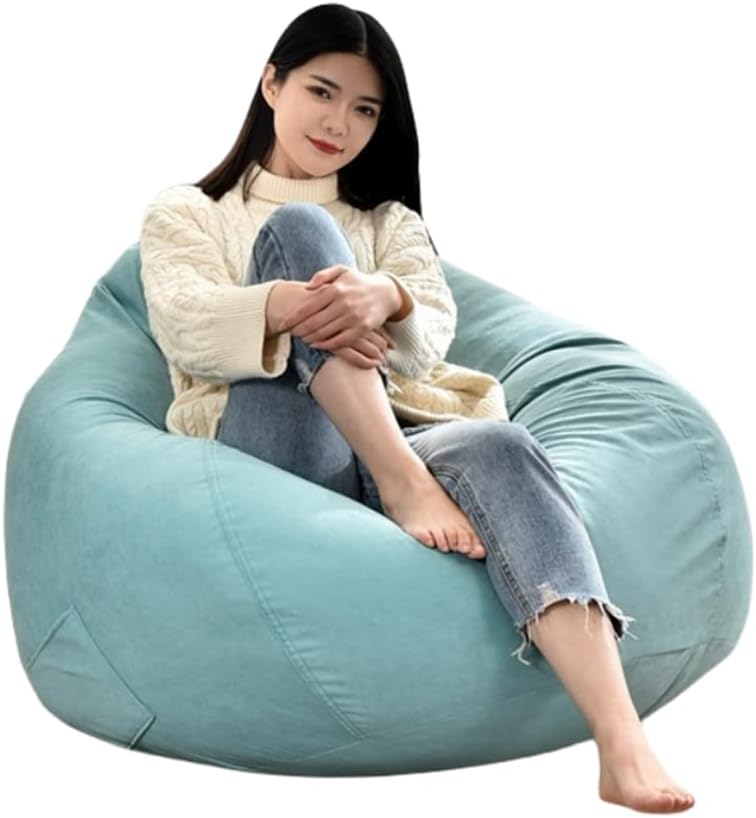 Stuffed Animal Storage Bean Bag Chair Cover, Fluffy Beanbag Comfortable Lounge Sofa, Double-Needle Stitching, Game Room Furniture for Adult Teen (No Filler),Blue,L