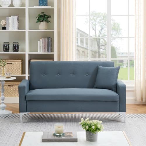 57" Loveseat Sofa 2 Seater Love Seat Couch for Living Room Gray Upholstered Comfy Sofa Couch with Built-in Storage Function Metal Legs for Small Space, Living Room, Apartment, Office (Blue)