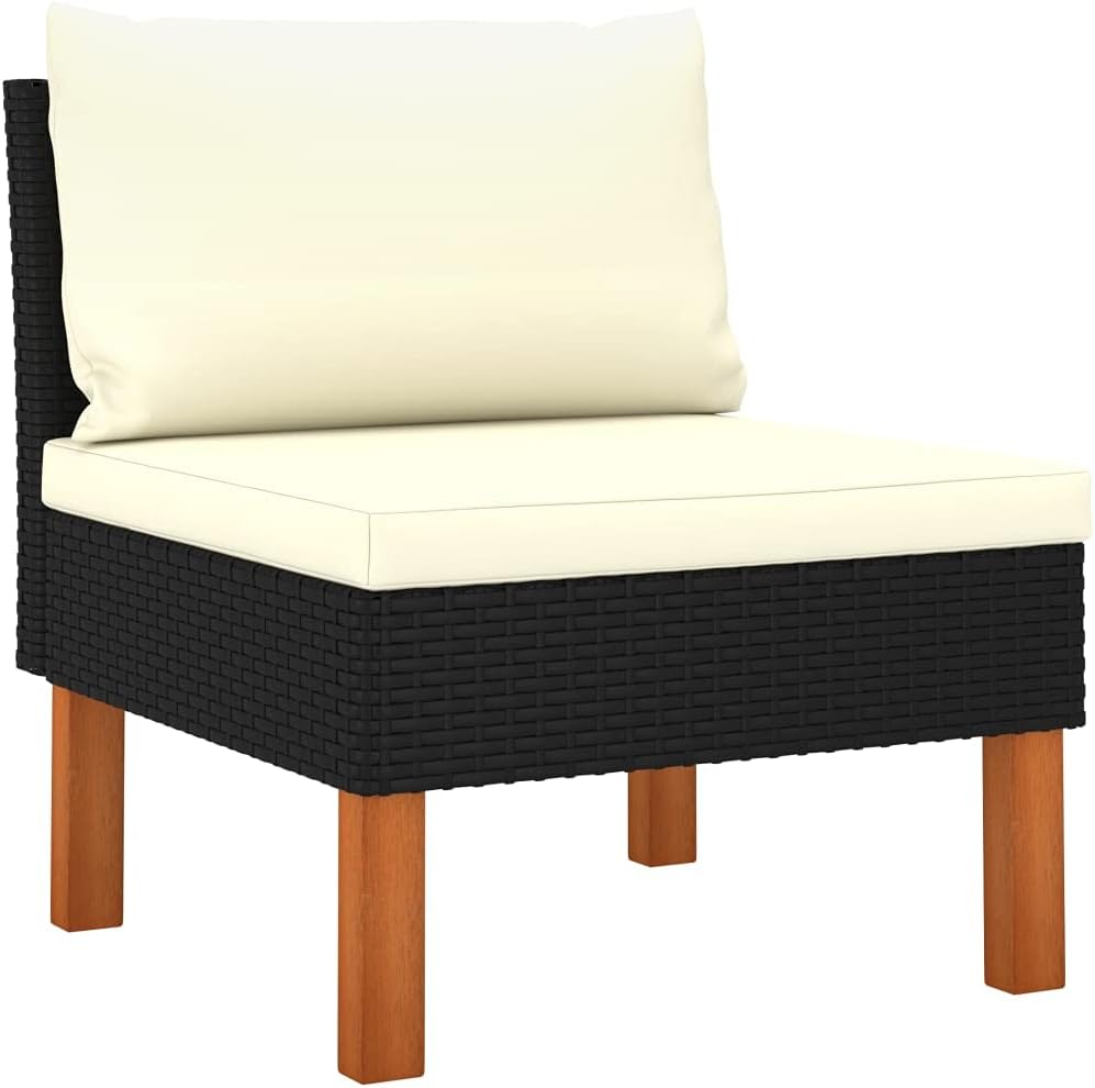 Relax in Style with Middle Sofa, Sturdy Rattan and Eucalyptus Wood Construction, Cream White Cushions, Modular Design for Seating