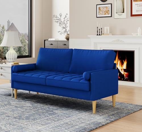 67.7'' Small Sofa Couch, Velvet Love Seat with Solid Wood Legs, Comfy Couches with 2 Pillows, Armrests for Living Room, Bedroom, Small Place