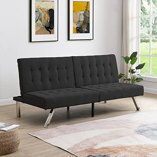 Convertible Sofa Bed, Futon Couch Bed with Adjustable Backrest, Loveseat Sofa Couch for Living Room Apartment Office Small Space, 68″ Linen Fabric Futon Couches (Grey)