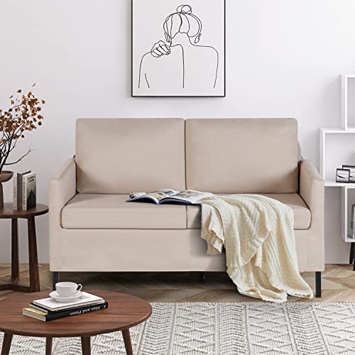 AILEEKISS 51" W Loveseat Sofa Modern Upholstered Sofas Couch with 2 Pillows Linen Fabric Comfy Love Seats Couches for Living Room, Bedroom, Apartment and Small Space (Cream-White)