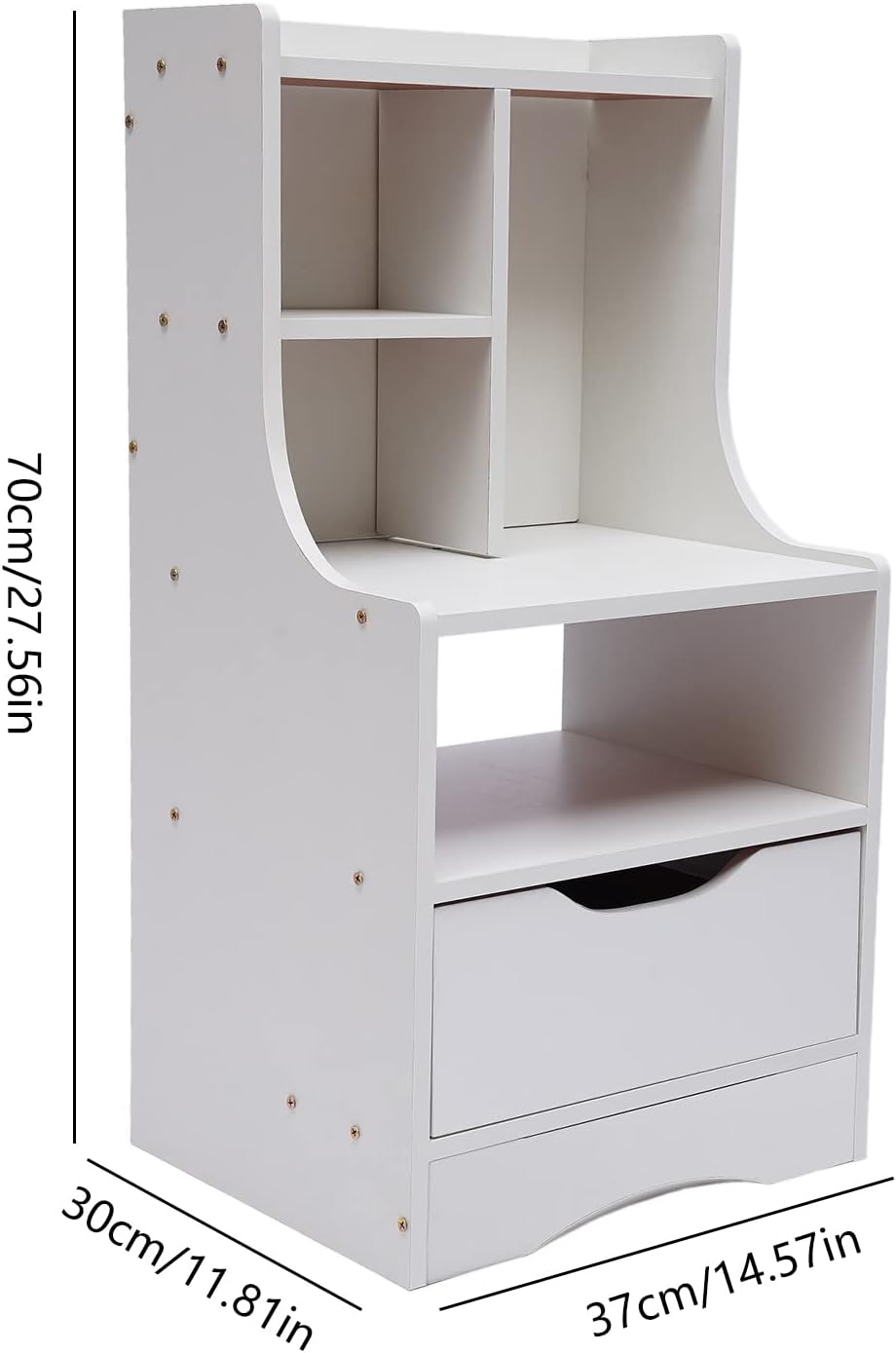 Nightstand End Table with Storage (1 Drawer + Open Compartment) Narrow Nightstand Sofa Side Table for Small Space Living Room Bedroom Furniture, White, 14.57 * 11.81 * 27.56in