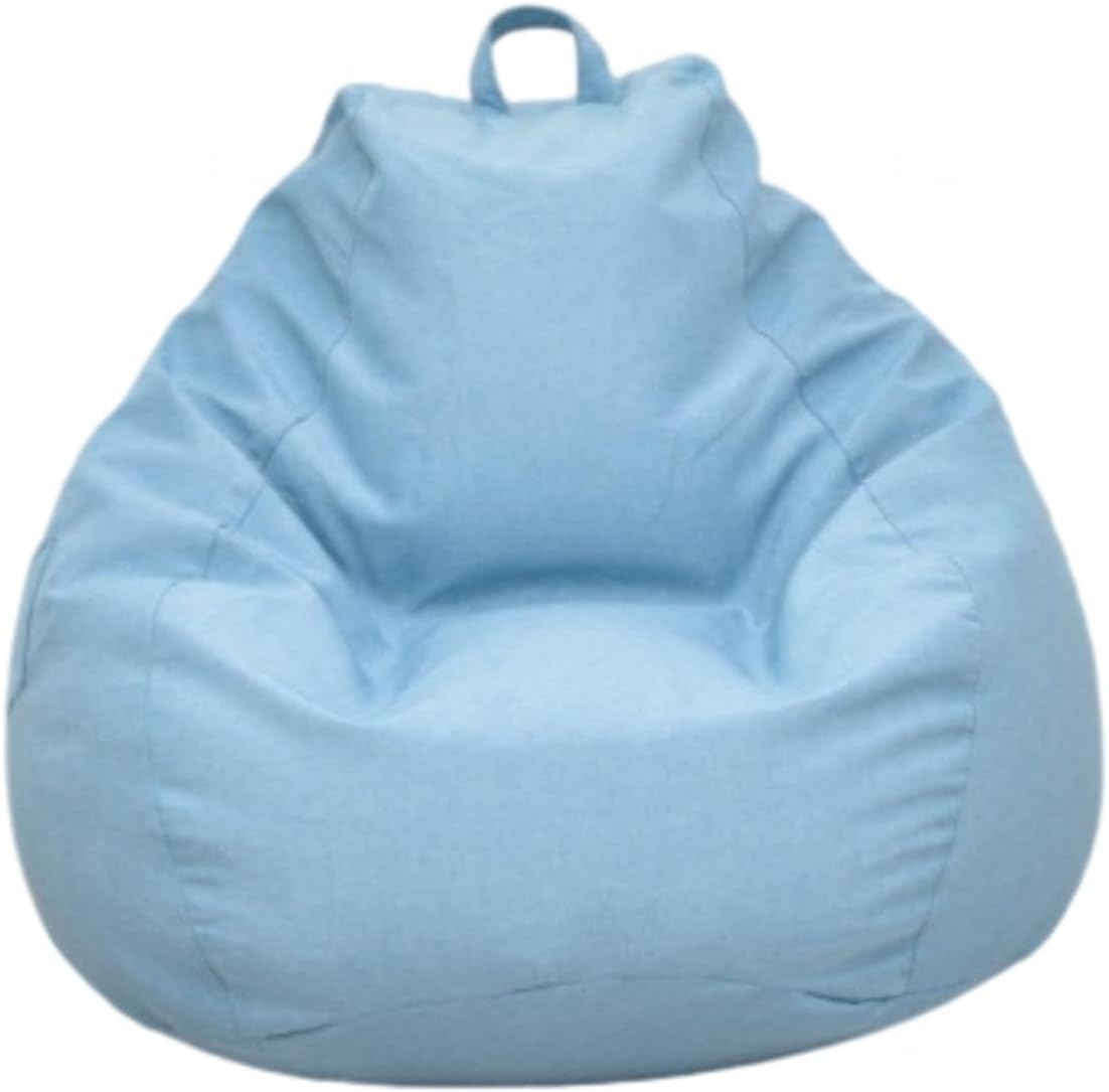 NIBHZ Bean Bag Cover - Cotton and Linen Slipcover - Zippered Bean Bag Sofa Cover Without Filler,Blue-70cmx80cm