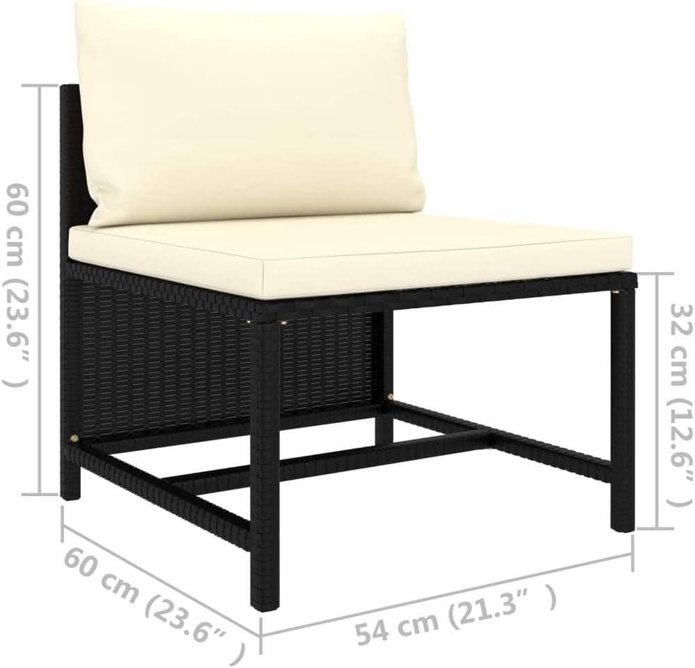 Middle Sofa Black PE Rattan, Powder-Coated Steel Medium Modular