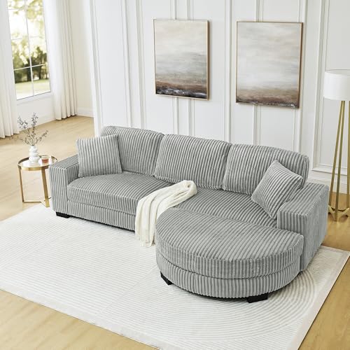 Corduroy Tufted Upholstered Sleeper Sectional Sofa, L-Shaped Modular Convertible Sofa with Arc Footstool