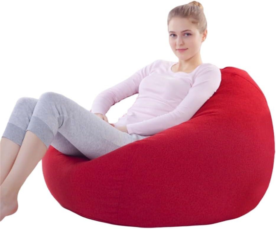 Large Small Bean Bag Chair Cover, Round Fluffy Lazy Sofa Replacement Covers, Minimalism Linen Texture Skin-Friendly Boneless Design, Beanbag (No Filler),Blue,M, Medium
