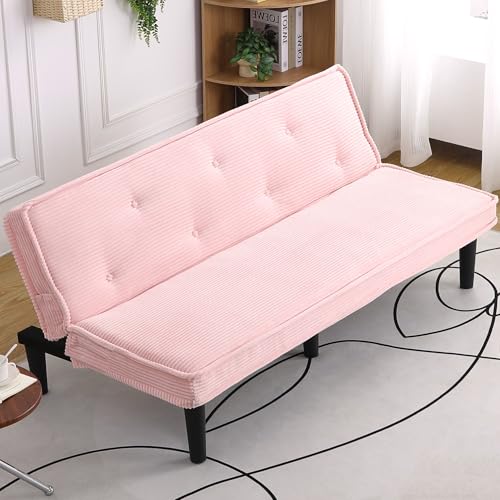 66” Armless Sofa Bed,Convertible Sleeper Sofa,Small Couch Futon,with Adjustable Backrest for Small Apartments,Loveseat,Office,Rooms (Beige)