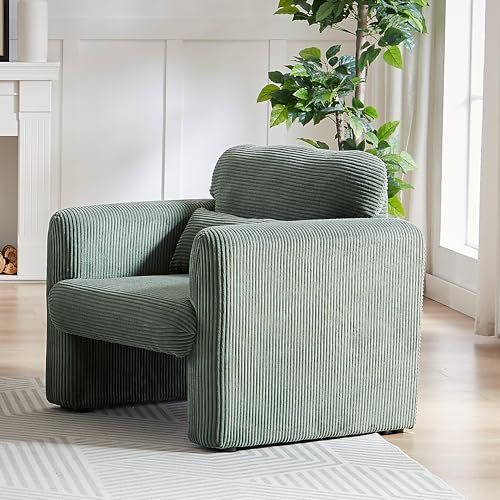 33" Corduroy Fabric Single Sofa,Modern Upholstered Sofa Chiar with 1 Pillows,Elegance Armrest Reading Chair for Apartment,Office,Living Room,Bedroom,Grey
