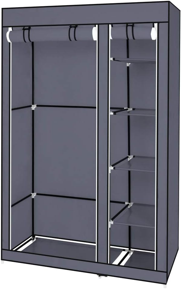 67" Portable Clothes Closet Wardrobe with Non-Woven Fabric and Hanging Rod Quick and Easy to Assemble Gray