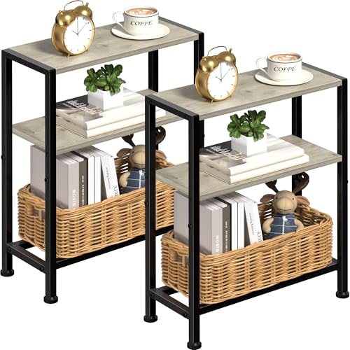 Narrow Side Table for Small Space, 2-Tier Small End Table with Shelf Holder, Slim Nightstand, Skinny Snack Couch Table in Living Room, Bedroom, Study, Kitchen and Balcony (White)
