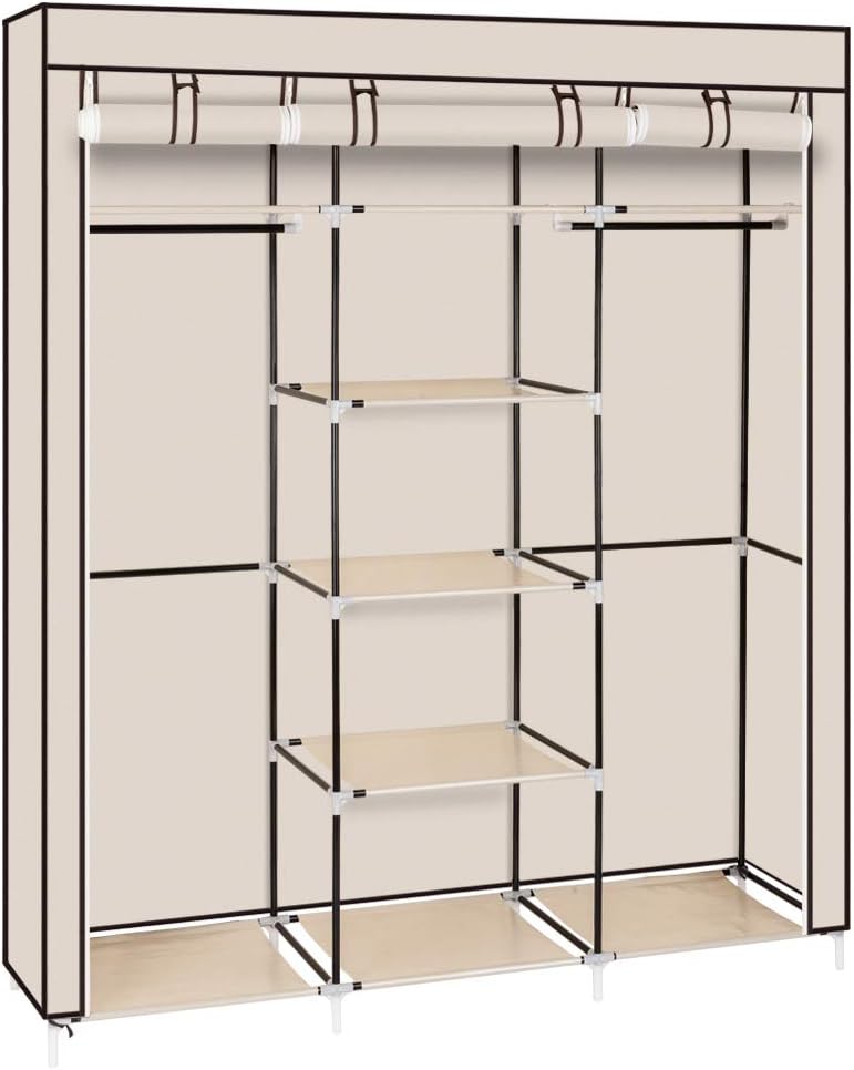 Ochine 71 Inch Portable Closet Wardrobe Storage Organizer Hanging Clothes Organizer Cube Storage with Multi-Tier Shelves and Non Woven Fabric Cover Easy Assemble for Bedroom Armoire