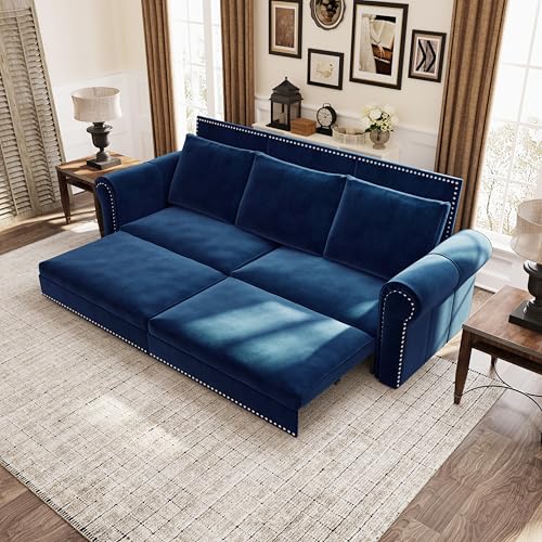 Premium Chesterfield Convertible Sofa Bed, 94" Large Velvet Sleeper with Tufted Details & Rolled Arms, Multi-Functional Couch for Living Room, Apartment and Home Office