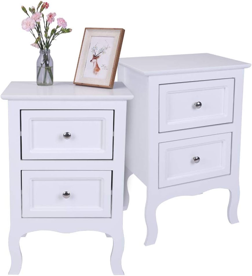White Nightstand with 2 Drawers, Night Stands for Bedrooms, Small Bed Side Table/Night Stand for Small Spaces, College Dorm, Kids’ Room, Living Room (1 Pcs)