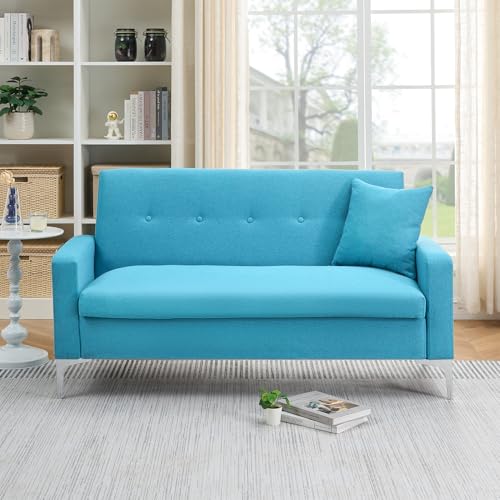 57" Grey Comfy Loveseat Sofa for Small Spaces, Futon Small Sofa with Storage,2-Seater Upholstered Mini Sofas Couches, Solid Wood Frame, Ideal for Apartments Living Room Bedroom (Grey)