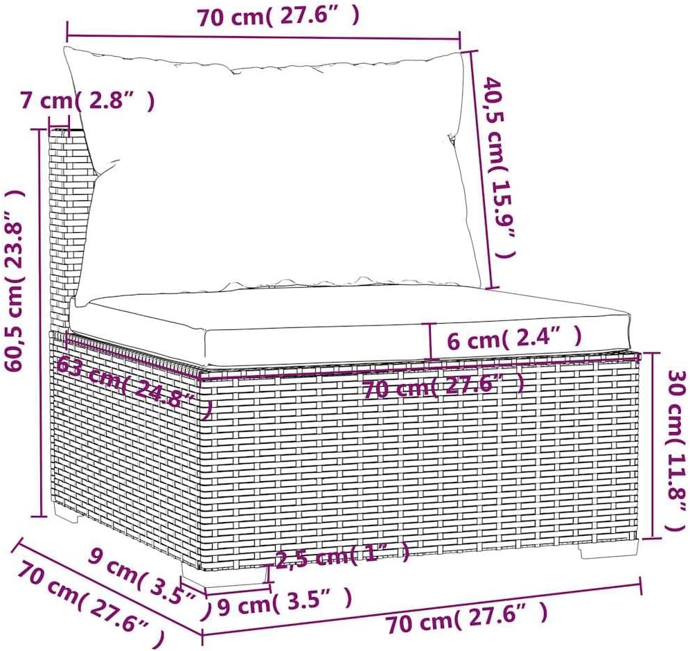 Patio Conversation Sets, Patio Middle Sofa with Cushions Brown Poly Rattan