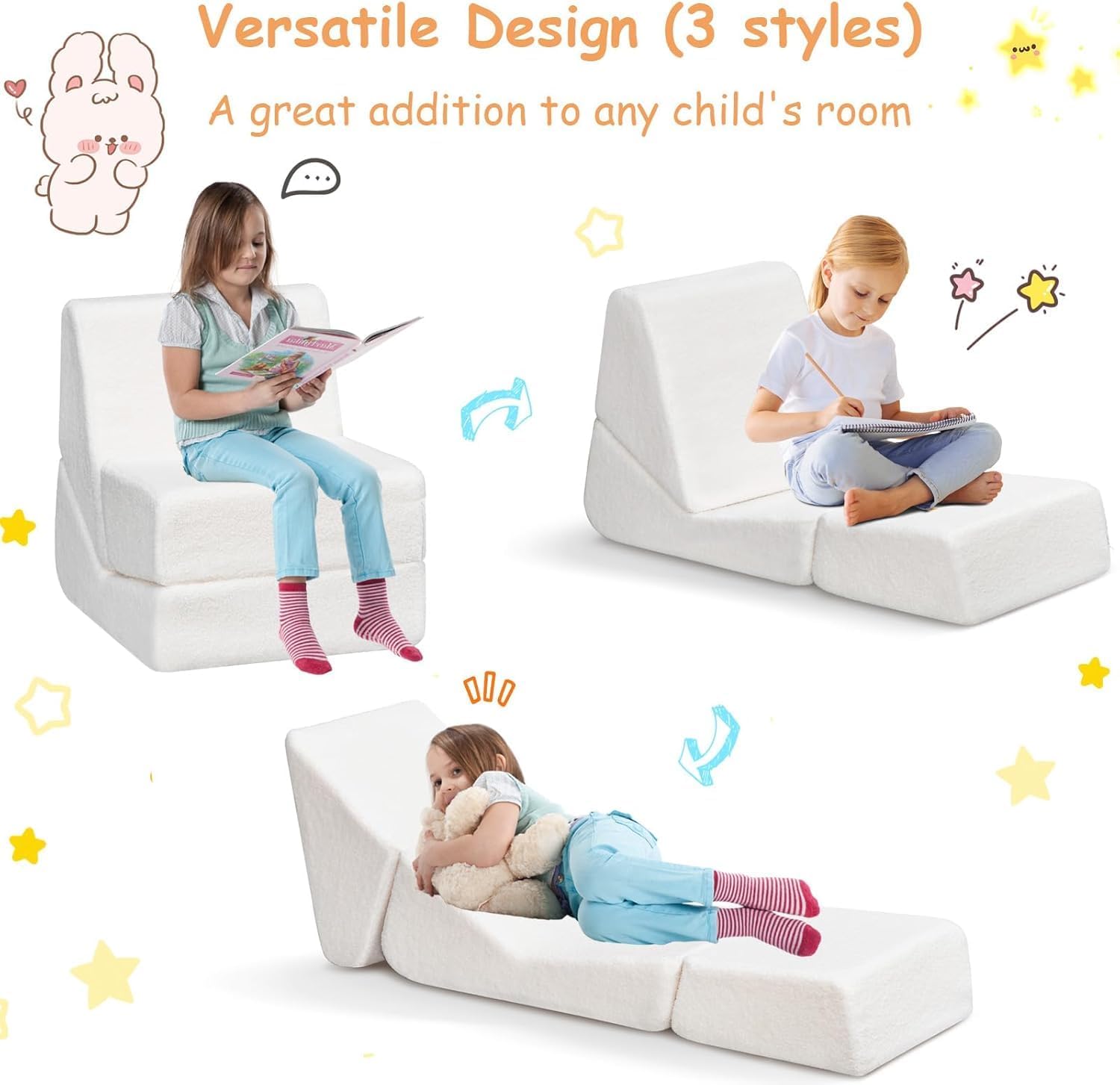 Folding Sofa Bed, Convertible Sleeper Lounge Chair, Foldable Mattress with Back Support, Full Foam Filling Comfy Floor Sofa, Folding Chair Bed for Living Room、Bedroom