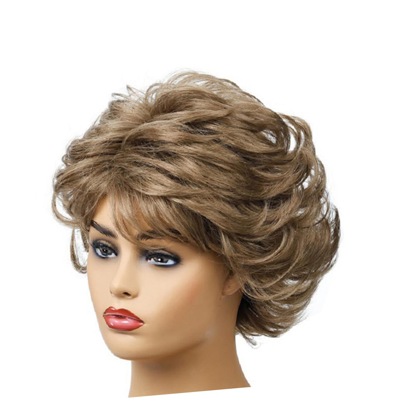 FRCOLOR Short Oblique Synthetic Hair Wig for Women Curly Hair Cover Comfortable Daily Wear Stylish Headwear for Parties and Costume Events