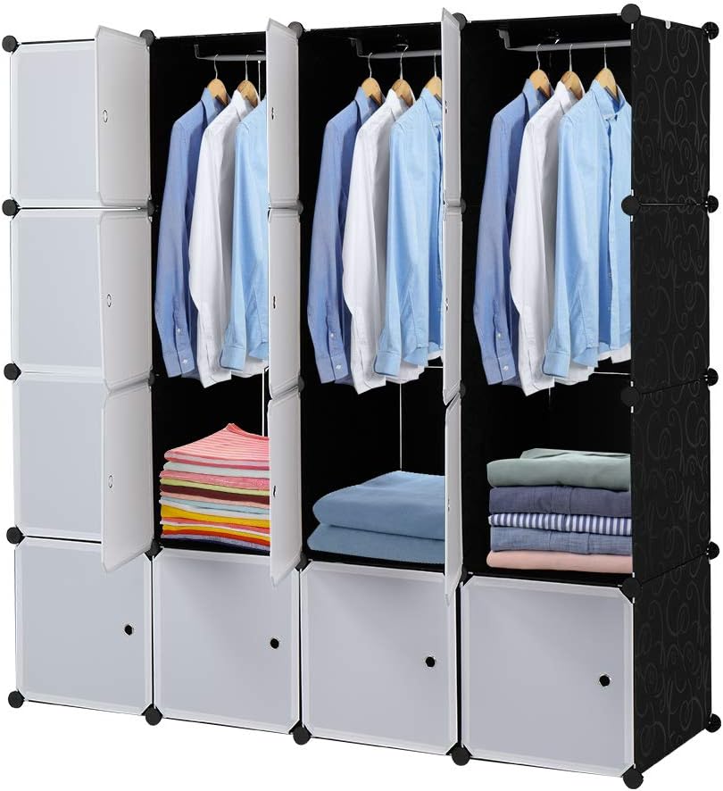 20 Cubes Storage Organizer,Portable Closet Wardrobe,Plastic Clothes Storage Shelves,Modular Bookcase Closet Cabinet,with Doors,for Kitchen, Bedroom, Playroom, Living Room, Office, Dorm (White)