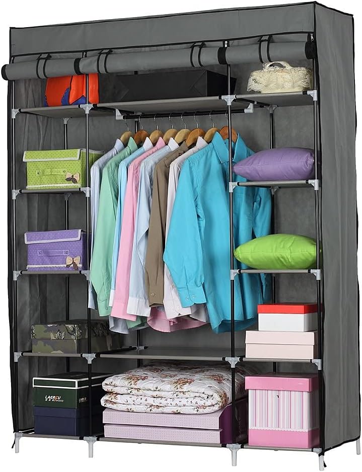 5-Layer Portable Closet Cloth Cabinet Storage Organizer Wardrobe Clothes Rack (Navy)