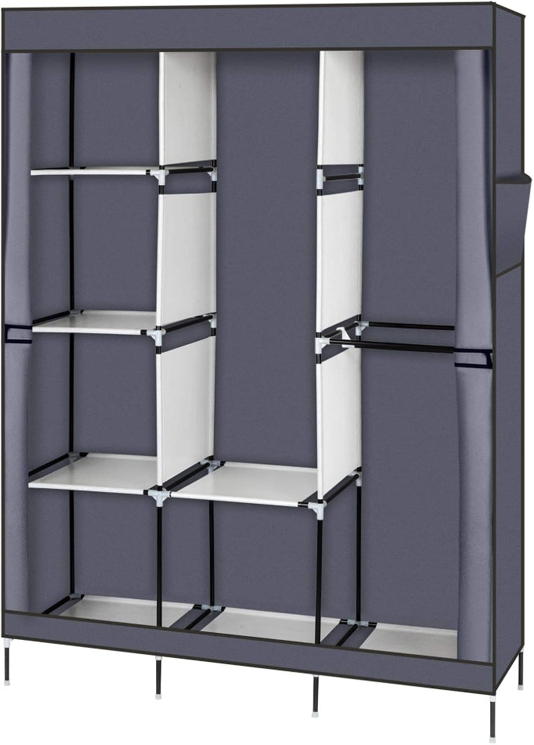 71" Portable Clothes Closet Organizer, Space-Saving Storage Wardrobe, 8 Shelves & Hanging Rod, Gray
