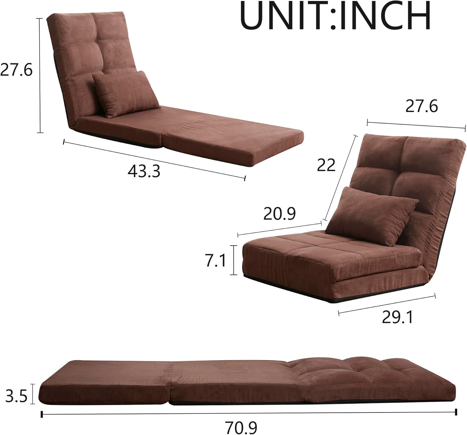 A Modern Leisure Sofa Bed with a Pillow That can be Adjusted and Folded, Suitable for Video Games.