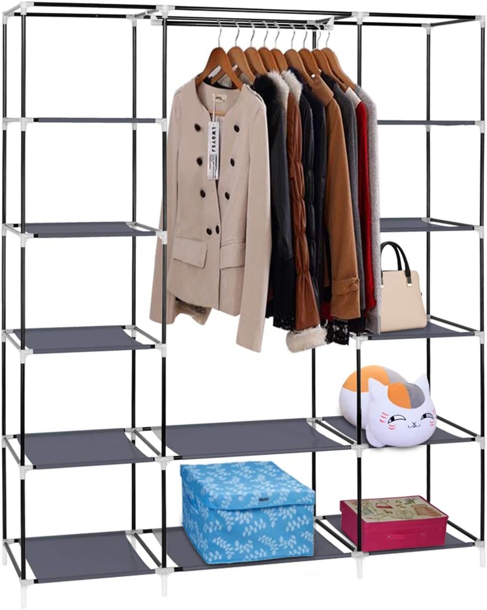 69" Portable Clothes Closet Wardrobe Storage Organizer with Non-Woven Fabric Quick and Easy to Assemble Extra Strong and Durable Gray Closet Organizer with Protective Cover MITPATY