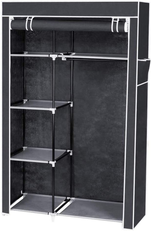 64" Portable Closet Storage Organizer Wardrobe Clothes Rack with Shelves Gray(41.3”W x 18.0” D x 64”H)