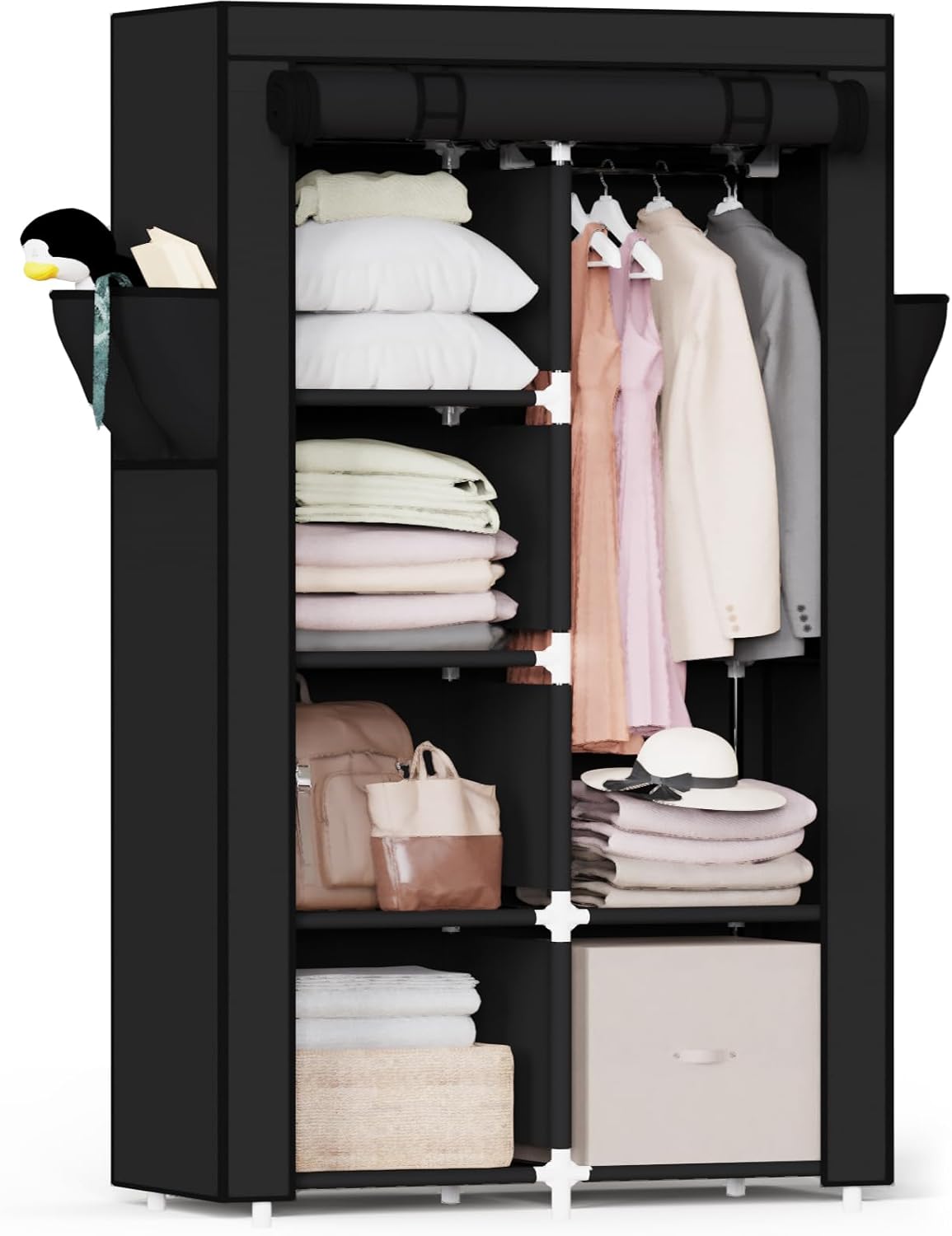 Mavivegue Portable Closet,Portable Closet,Wardrobe,Storage Closet with Cover,Free Standing Closet for Bedroom,Black,2 Rows, 43" W x 18" D x 64" H