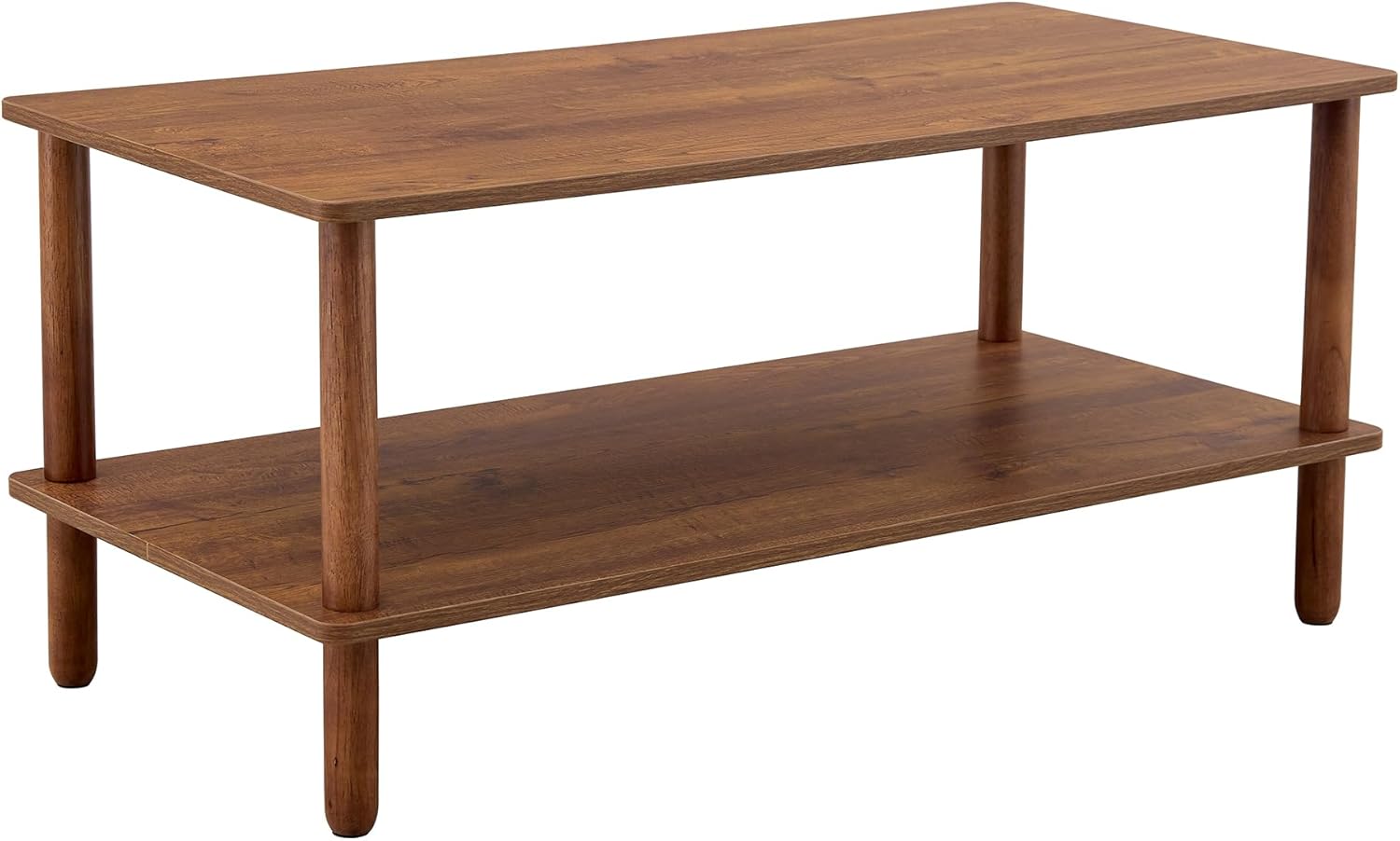 Modern 2-Tier Coffee Table for Living Room Furniture,Rectangular Center Table with Open Storage Shelf,Rounded Rubberwood Legs,Measures 39.4" L x 19.7" W x 17.9" H