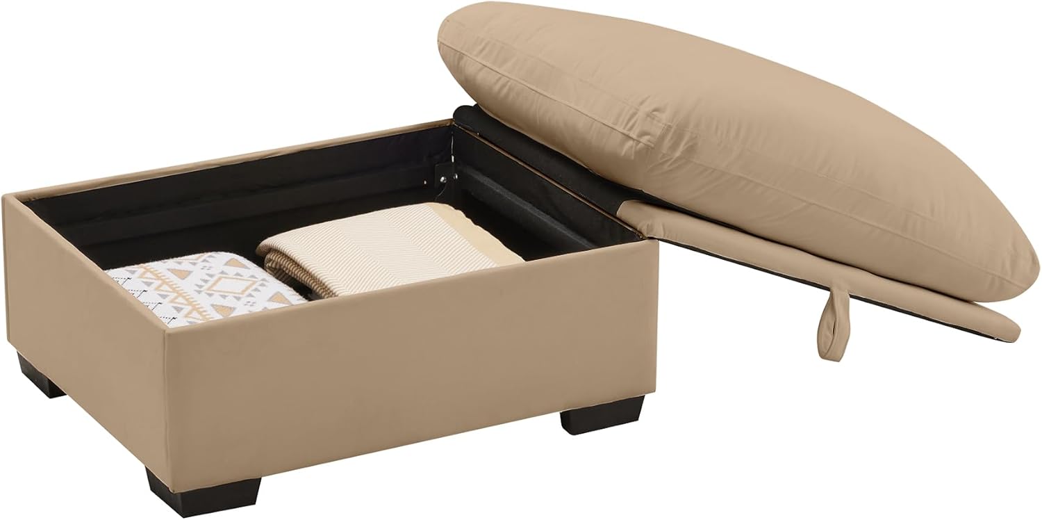 Cloudies Storage Ottoman Velvet Sofa, Ample Storage Space, Modern Design, Tan