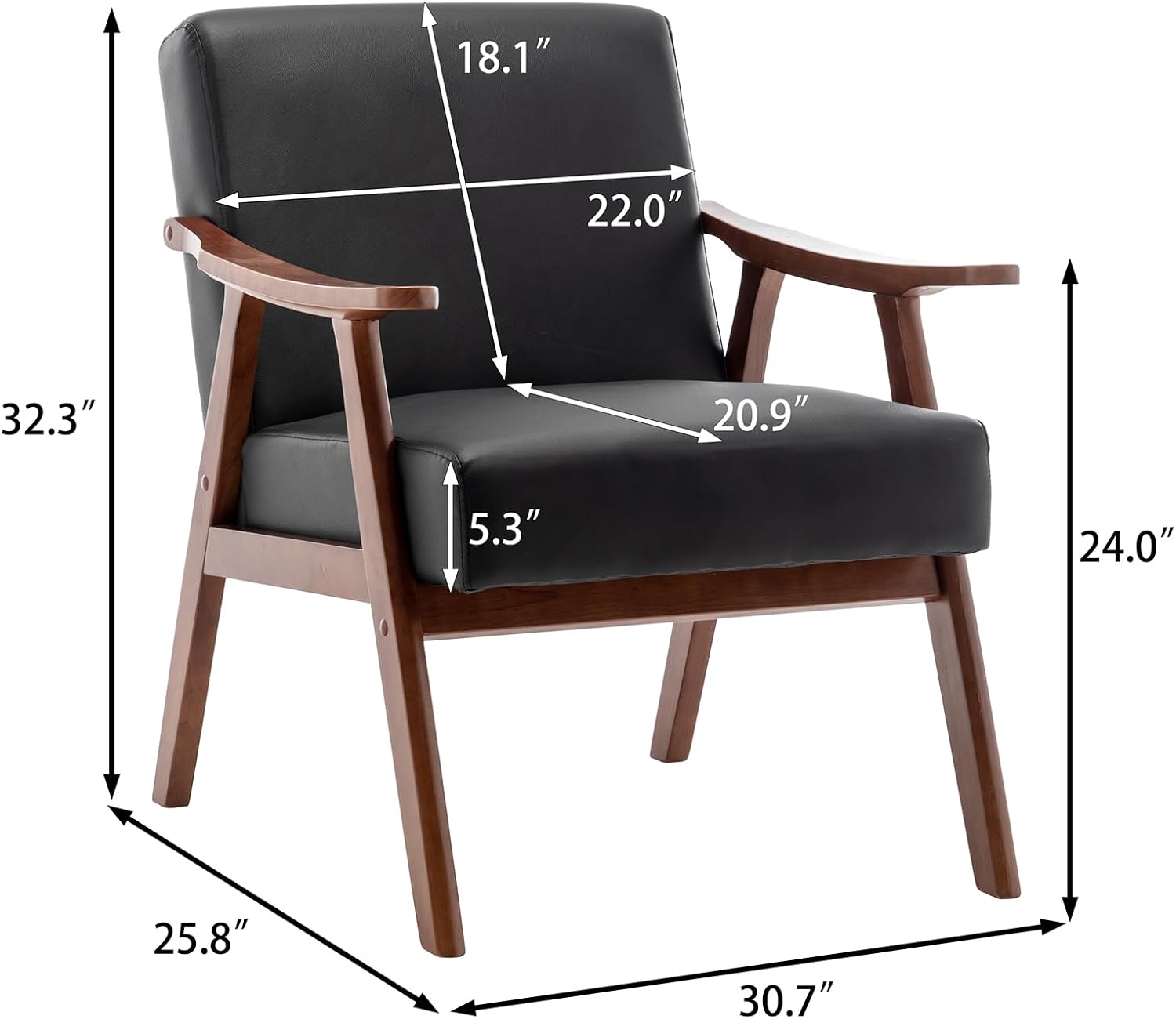 Mid-Century Modern Accent Chair, Living Room Chair with Solid Wood Frame, Armchair with Extra-Thick Backrest for Bedroom, Reading Room, Living Room, Reading Room