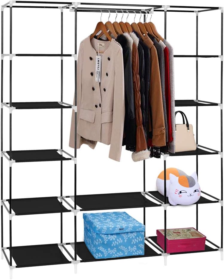 69 in Portable Clothes Closet Wardrobe Storage Organizer with Non-Woven Fabric Quick and Easy to Assemble Extra Strong and Durable Black
