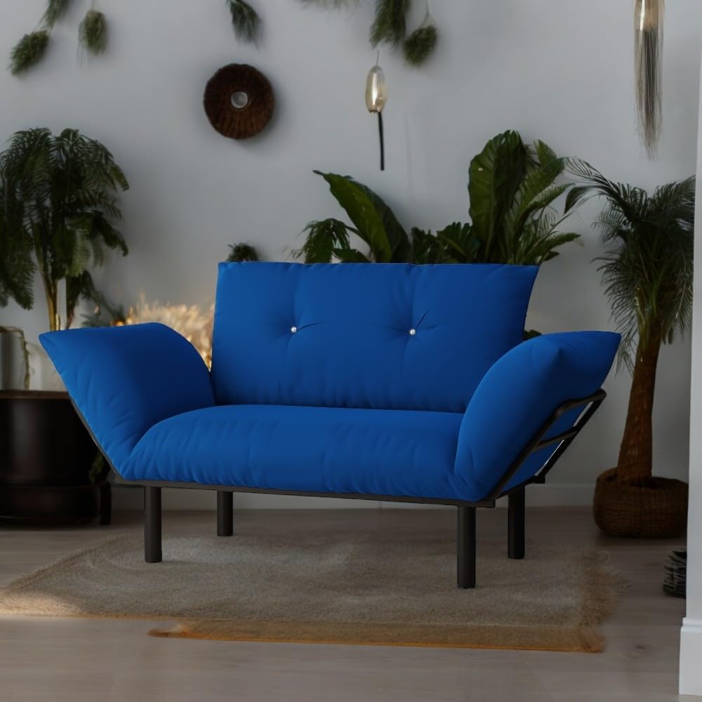 49" Small Modern Loveseat Sofa, Mid Century Linen Fabric 2-Seat Couch Tufted Love Seat with Round Wood Legs for Living Room, Bedroom and Small Space (Red)