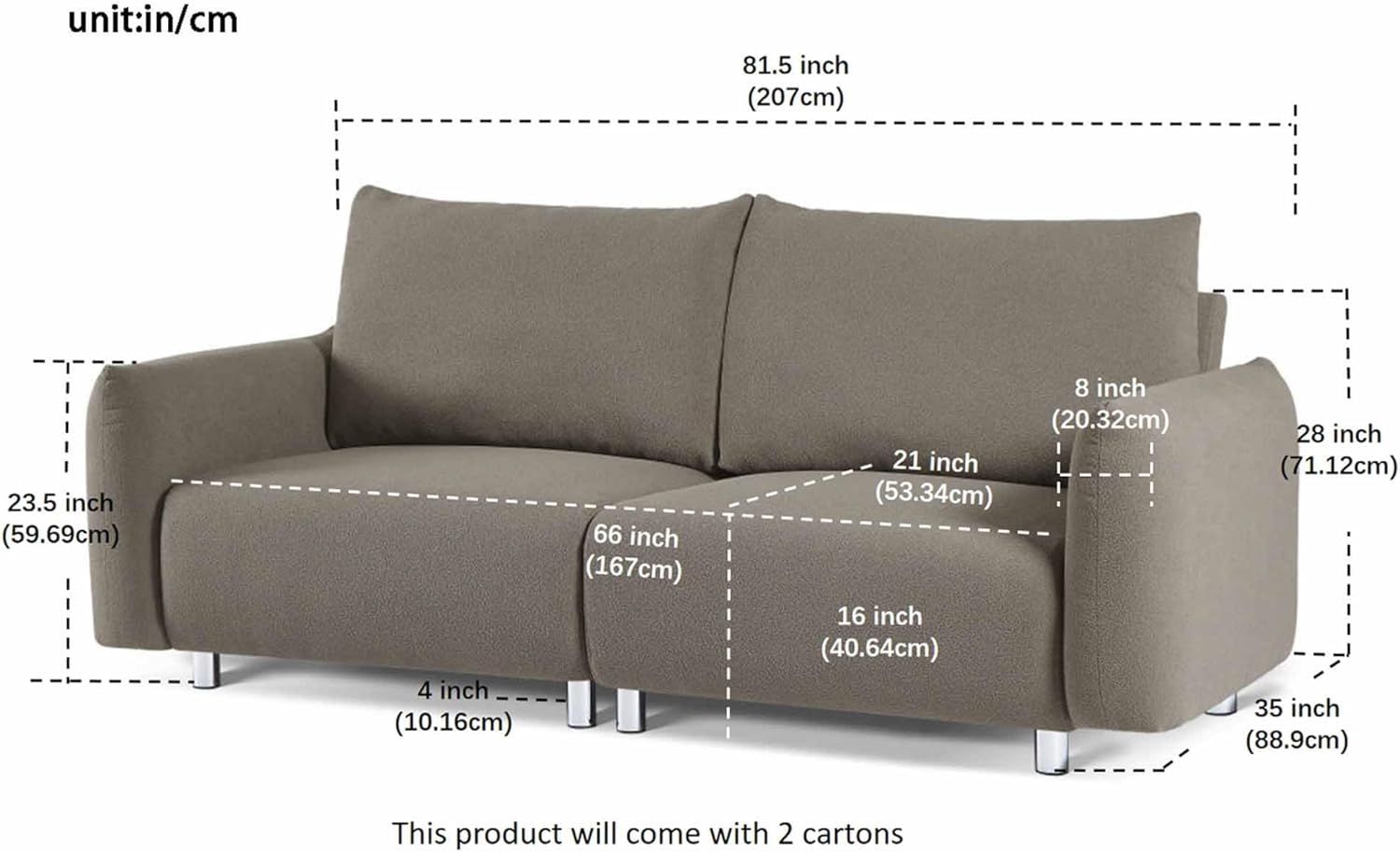 81.5" Loveseat Sofa for Small Spaces - Modern 2 Seater Couch with Solid Wood Frame, S-Spring Support & Detachable Cushions, Textured Sherpa Fabric Loveseat Easy Assembly