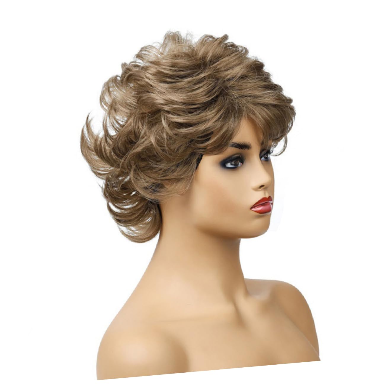 Mikinona Short Oblique Bangs Synthetic Wig for Women 1 Piece Curly Fashion Hair Cover Lightweight and Stylish Headwear for Daily Use
