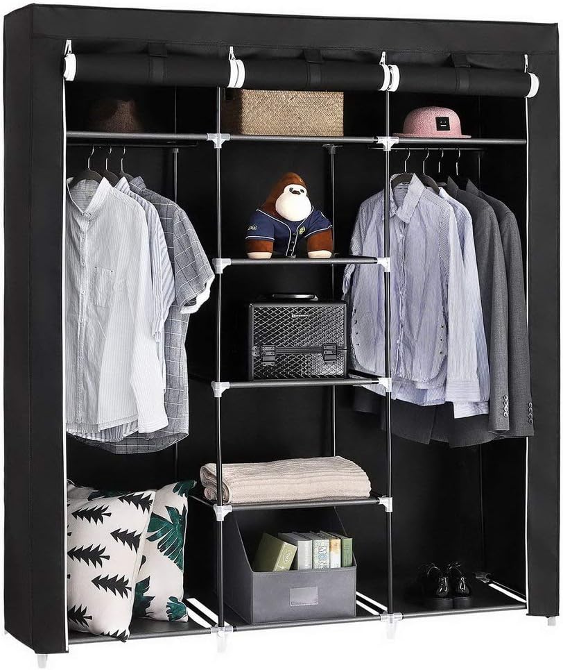 Closet Shelves,65" Closet Organizer Wardrobe Closet Portable Closet Shelves with Non-Woven Fabric Quick and Easy to Assemble Extra Strong and Durable (Black, 12 Storage Shelves)