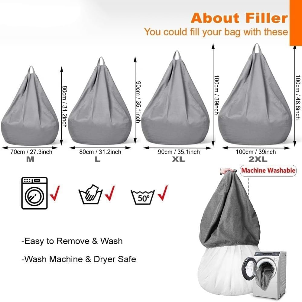 (Without Filler Large Small Lazy Sofas Cover Chairs Cover Cloth Lounger Seat Bean Bag Pouf Puff Couch Living Room Beanbags Cover,Gray,70X80cm