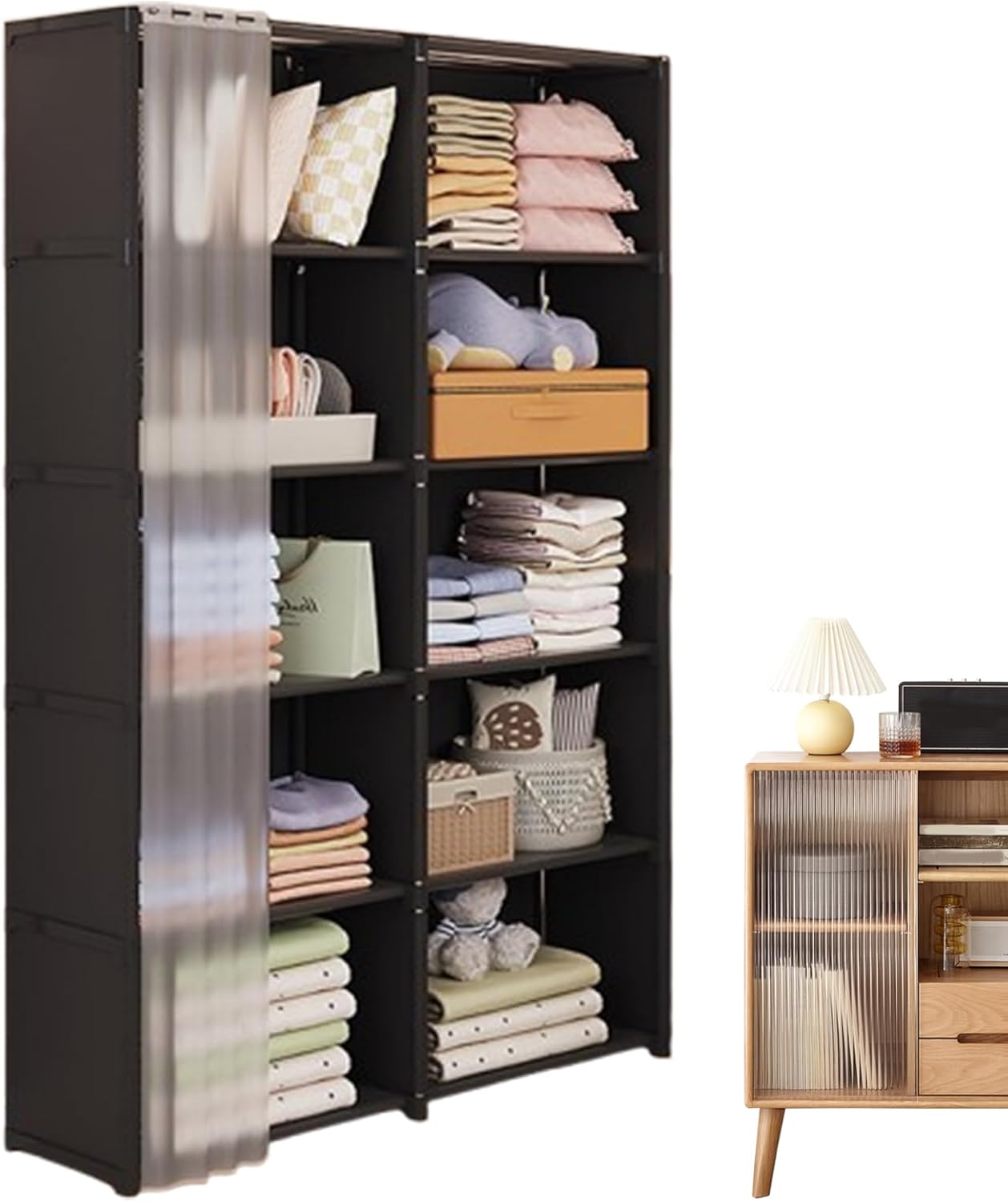 Wardrobe Rack For Storage Clothes - 49.21 Inches Dustproof Clotthes Racck Closet Strage Shelf | Clothes Rack Closet Storage Organizer With Non-Woven Fabric Cover For Bedroom