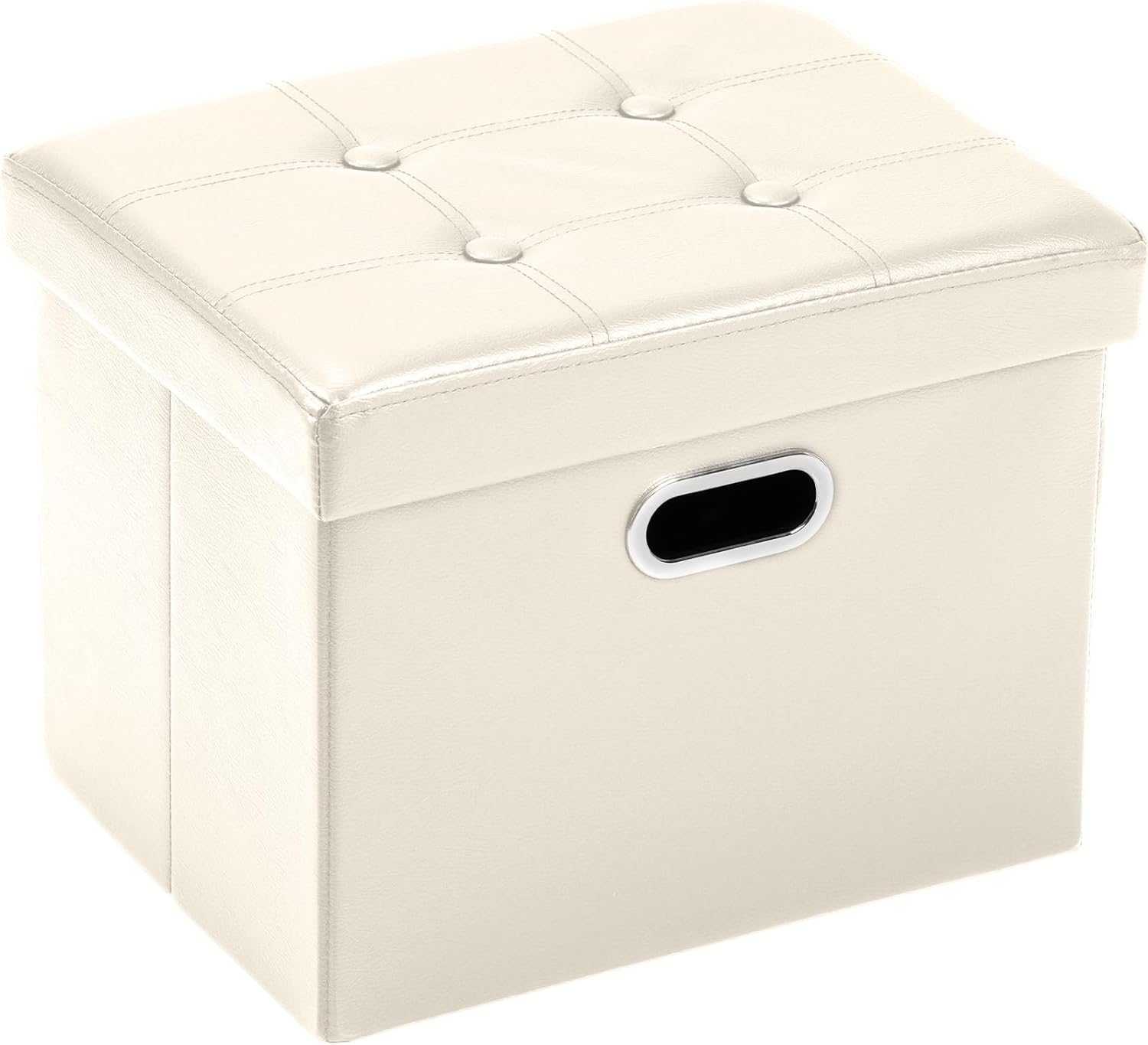 COSYLAND Storage Ottoman 17x13x13in Leather Rectangle Foot Rest Folding Bench Seat Organizer Entryway Furniture with Handles Lid White