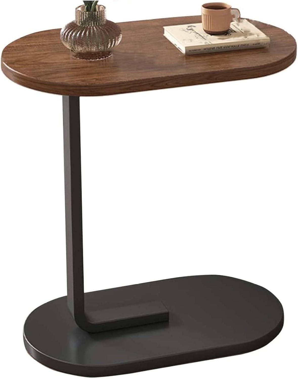 C-Shaped Side Table, Small End Table for Couch, Bedside Table for Living Room & Bedroom - 12" W x 18" L x 24.5" H, Walnut & Black