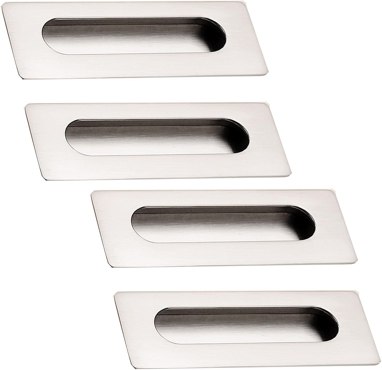 4 Pcs Recessed Furniture Handle, Silver Concealed Embedded Flush Sliding Door Handles Cabinet Pull Hidden Pull for Drawer, Wardrobe and Drawer Finger Handle (Hole Distance 64mm)
