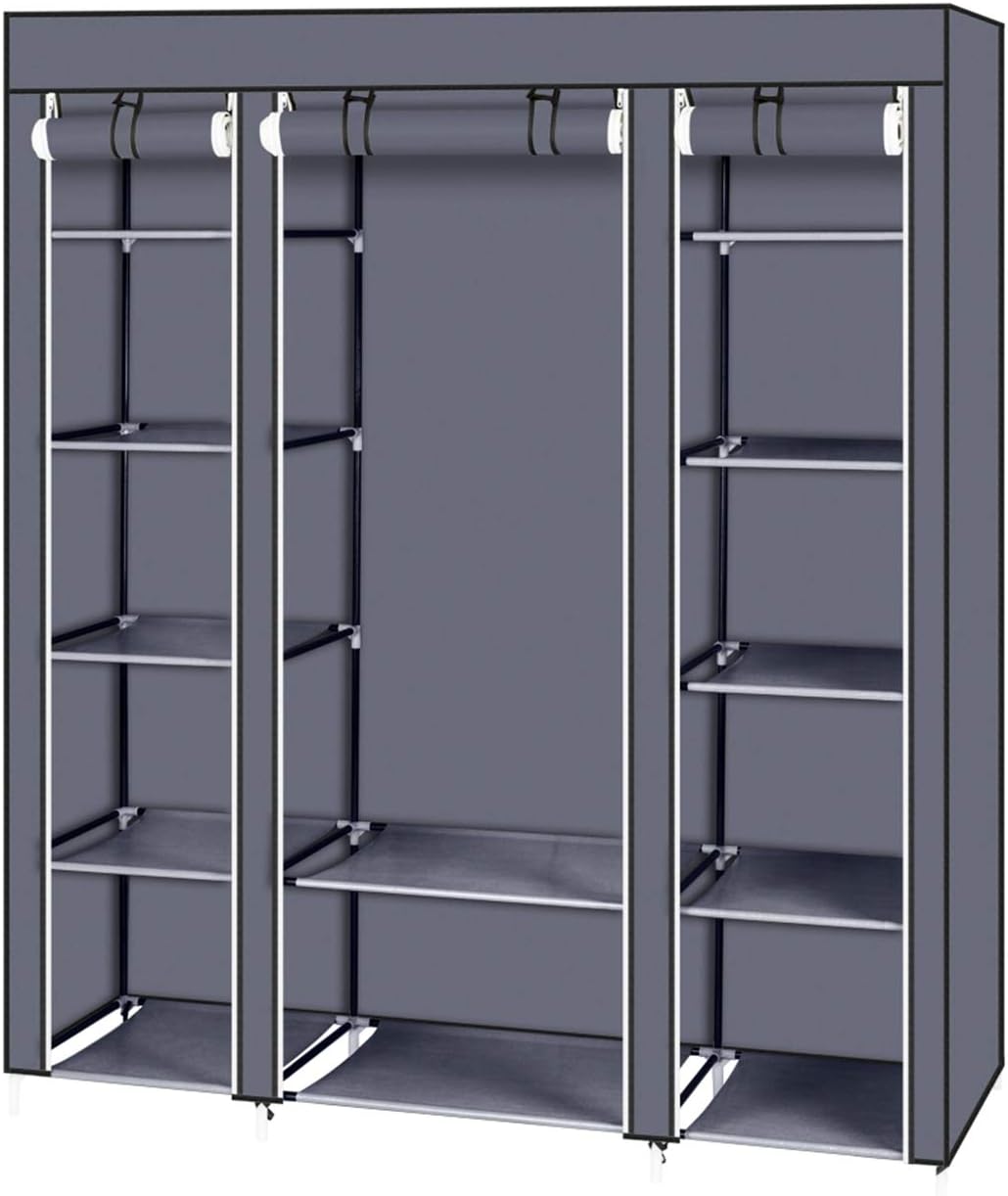 69" Portable Clothes Closet Wardrobe Storage Organizer with Non-Woven Fabric Quick and Easy to Assemble Extra Strong and Durable Gray Closet Organizer with Protective Cover MITPATY
