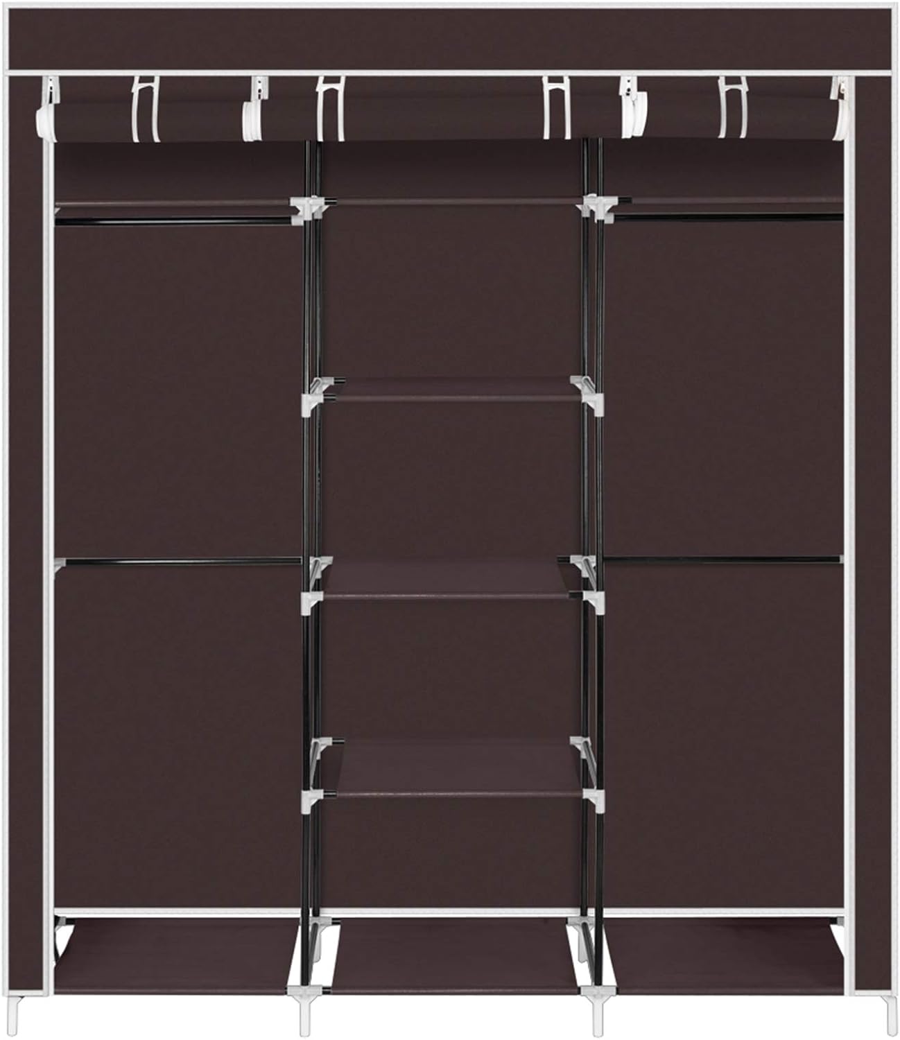 69" Portable Clothes Closet Non-Woven Fabric Wardrobe Double Rod Storage Organizer Dark Brown