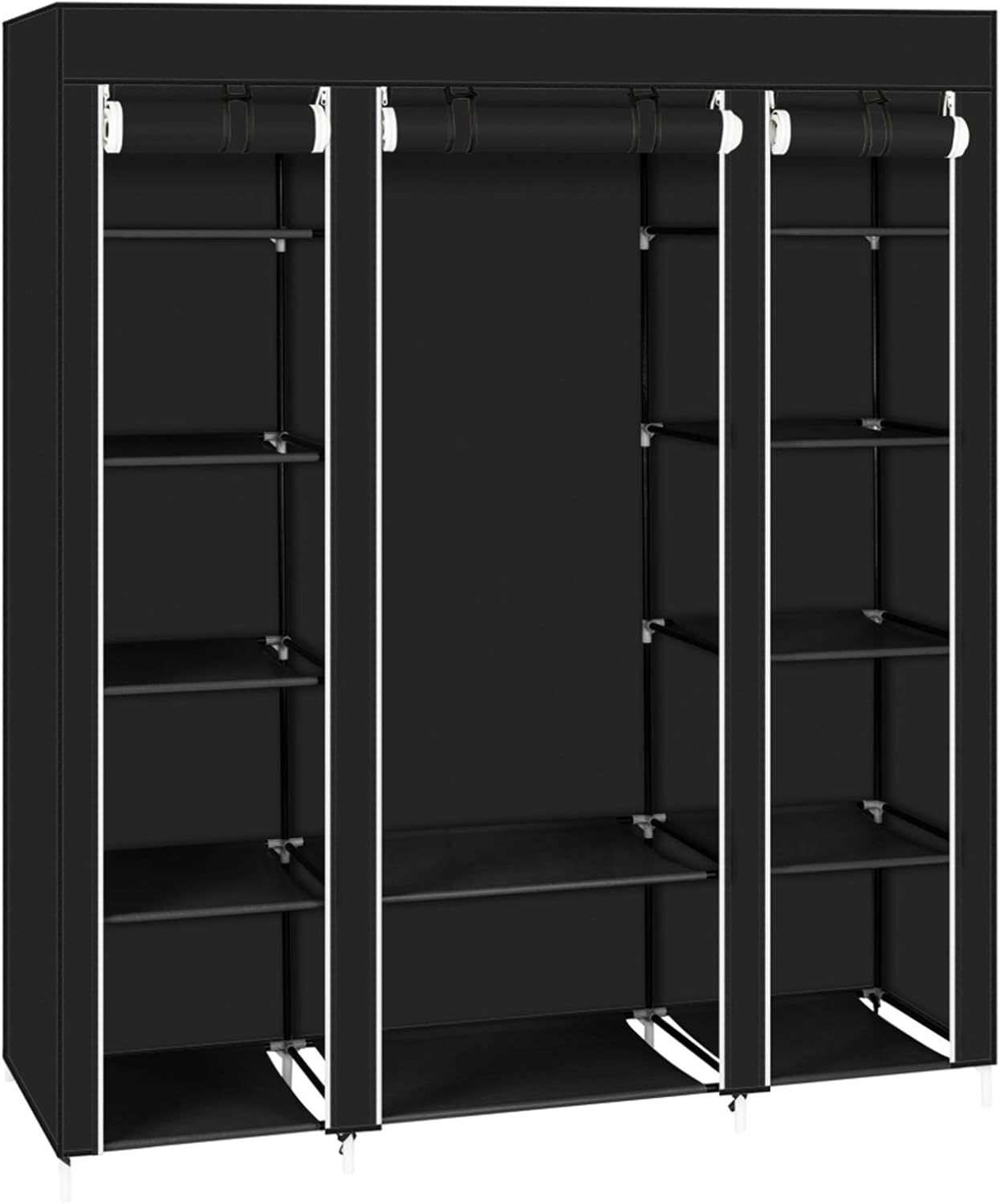Portable Closet Storage Organizer Wardrobe Clothes Rack with Shelves, 69" Heavy Duty Covered Clothes Rack Storage Organizer, 5 Tiers Portable Closet Wardrobe Shelf (Gray)