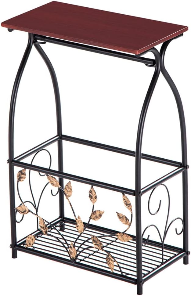 Side Table Wooden/Metal End Table with Magazine Storage Rack - Small Accent Nightstand - Multifunctional Modern Sofa Bedside Table for Home Decor Bedroom Living Room Small Spaces,Bathroom Table