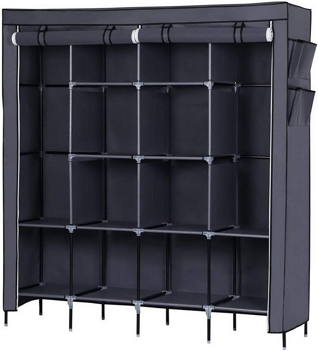 67" Clothes Closet Portable Wardrobe Clothes Storage Rack 12 Shelves 4 Side Pockets Gray Closet Organizer with Protective Cover | Perfect for Storage in Your Bedroom MITPATY